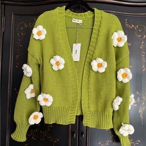 Cute Green Flowered Cardigan by New In sz S